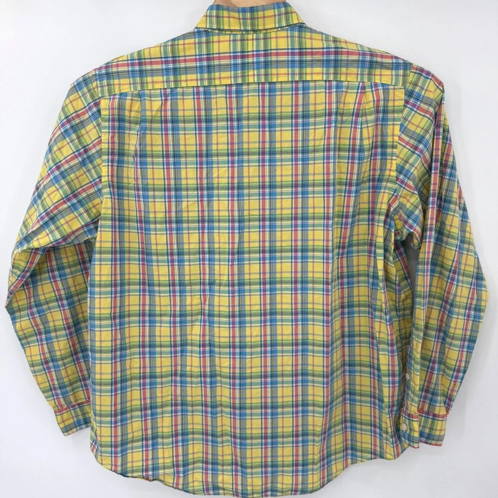 Polo Ralph Lauren Shirt Mens XXL Yellow Multi Plaid Madras Safari Button Up FLAW